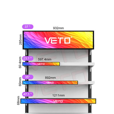 Qualité VETO 23.1 pouces Ultra Large Bar étiré Affichage LCD Publicité intérieure Lecteur multimédia numérique Écran de bord d'étagère usine